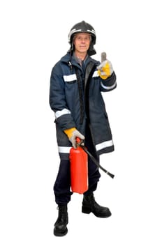 Fireman in uniform isolated in white