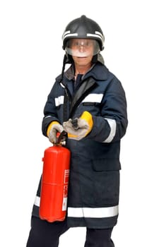 Fireman in uniform isolated in white