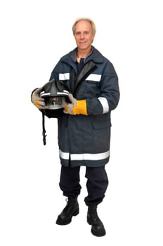 Fireman in uniform isolated in white