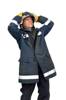 Fireman in uniform isolated in white