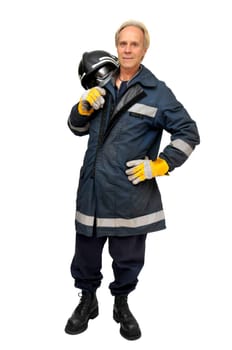 Fireman in uniform isolated in white