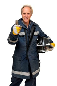 Fireman in uniform isolated in white