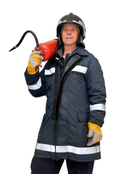 Fireman in uniform isolated in white