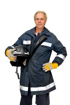 Fireman in uniform isolated in white
