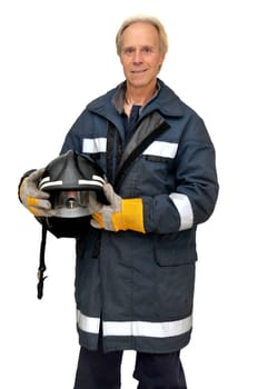 Fireman in uniform isolated in white