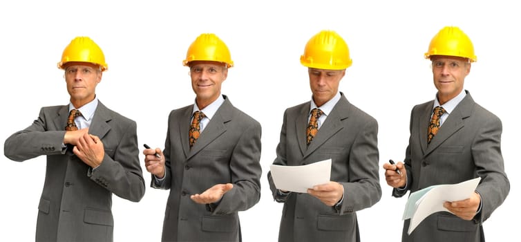 Mature engineer isolated in white