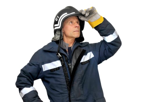 Fireman in uniform isolated in white