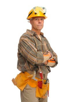 worker with hat isolated against a white background