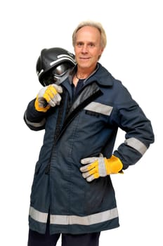 Fireman in uniform isolated in white