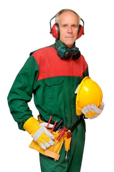 Construction worker isolated in white