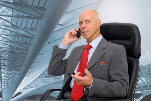 Businessman in a chair making a call