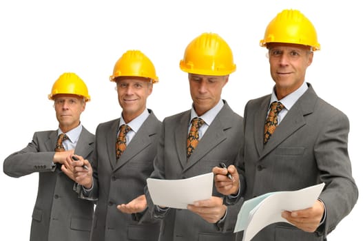 Mature engineer in several positions singning a contract