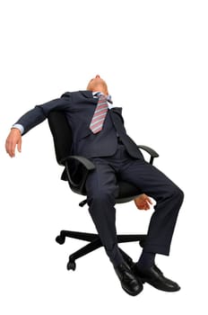 Mature businessman in a chair isolated in white