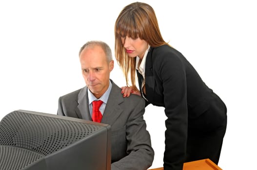 Business woman and businessman isolated in white