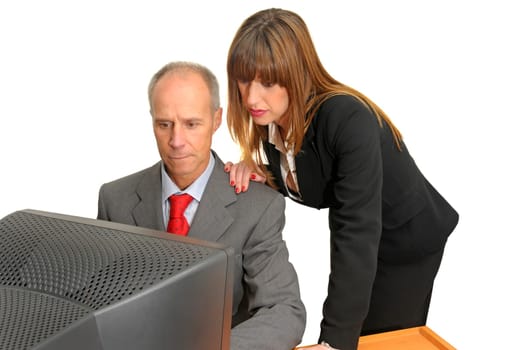 Business woman and businessman isolated in white