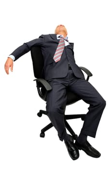 Mature businessman in a chair isolated in white