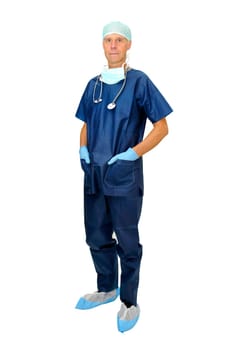 Doctor in uniform posing isolated in white