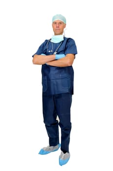 Doctor in uniform posing isolated in white