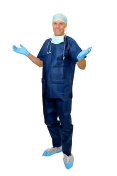 Doctor in uniform posing isolated in white