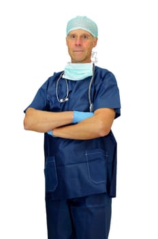 Doctor in uniform posing isolated in white