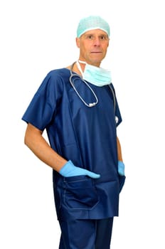 Doctor in uniform posing isolated in white
