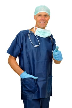 Doctor in uniform posing isolated in white