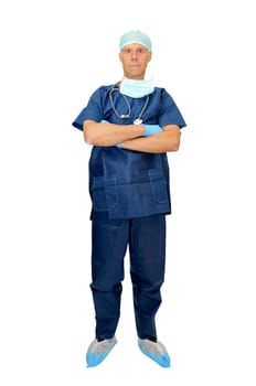 Doctor in uniform posing isolated in white
