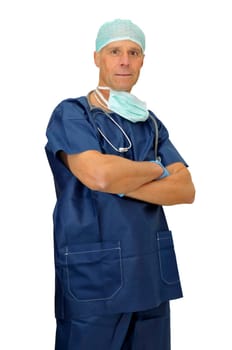 Doctor in uniform posing isolated in white