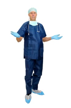 Doctor in uniform posing isolated in white