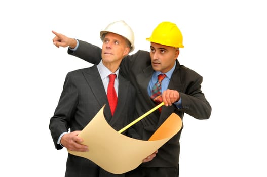 Two engineers isolated against a white background