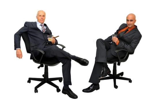 Mature businessmen team isolated in white