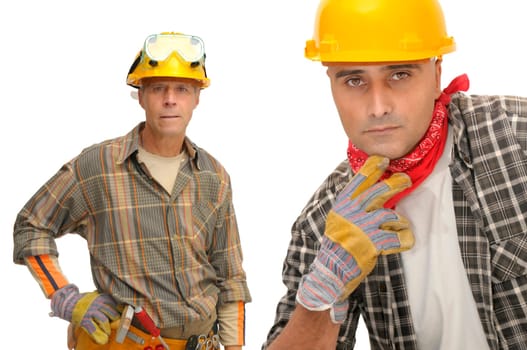 Workers team isolated in white