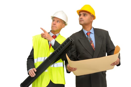 Two engineers isolated against a white background