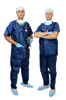 Doctors team in uniform isolated in white