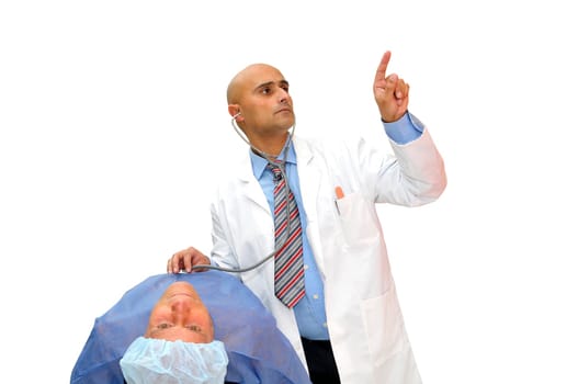 Doctor examinating a patient isolated in white