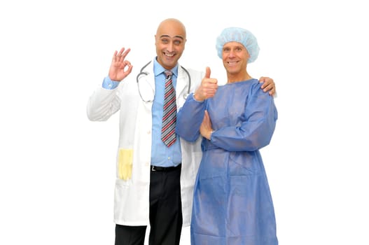 Doctor talking to his patient isolated in white