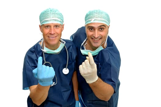 Doctors team in uniform isolated in white