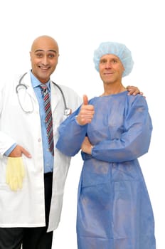 Doctor and patient posing isolated in white