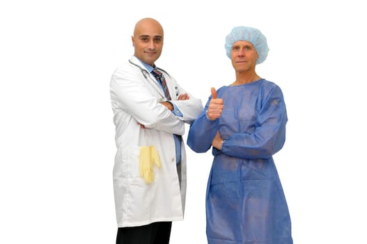 Doctor and patient posing isolated in white