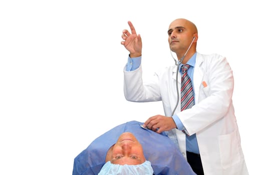 Doctor examinating a patient isolated in white