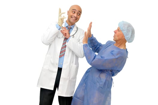 Doctor preparing to examin a patient isolated in white