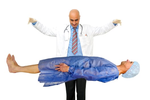 Doctor examinating a patient isolated in white