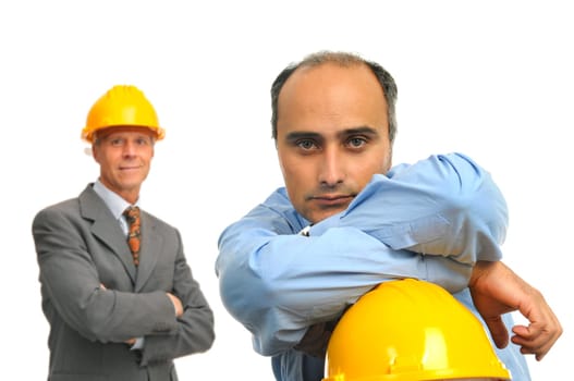 Engineers team isolated in white
