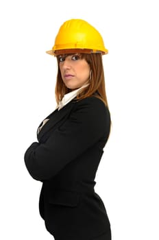 Engineer woman isolated in white