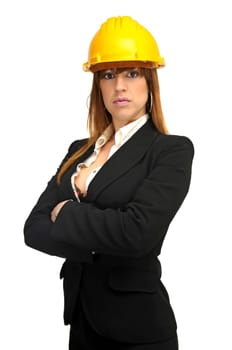 Engineer woman isolated in white