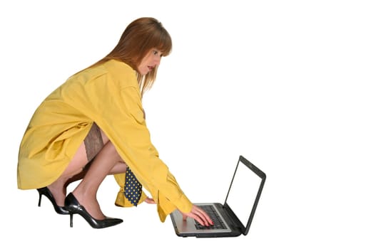 Business woman with laptop isolated in white