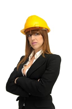 Engineer woman isolated in white