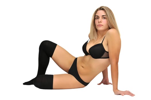 Sexy girl in black lingerie isolated in white