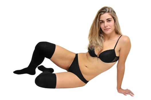Sexy girl in black lingerie isolated in white