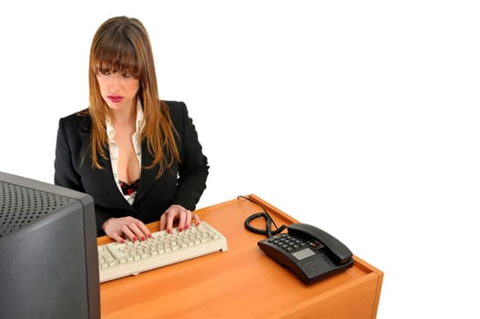 Business woman with phone isolated in white